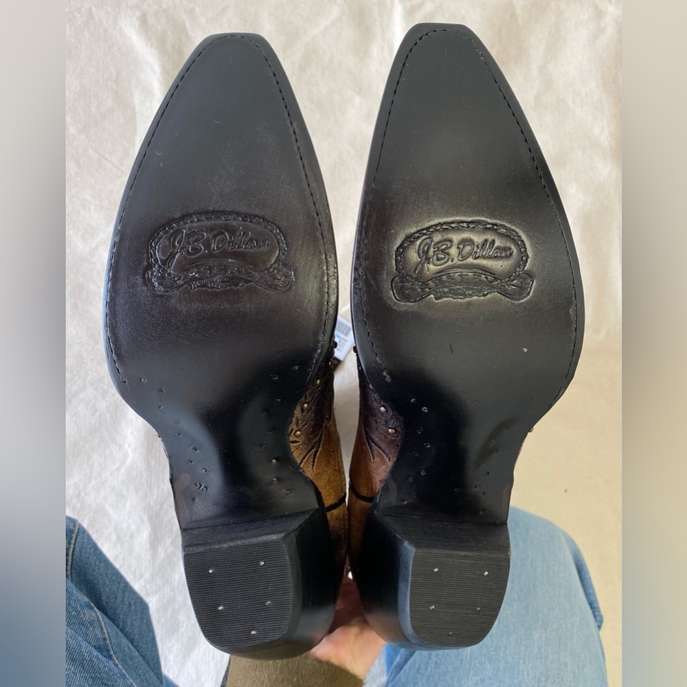 NWT J.B. Dillon Reserve Brown and Black Embroidered Leather Cowboy Boots W11 - Picture 9 of 13